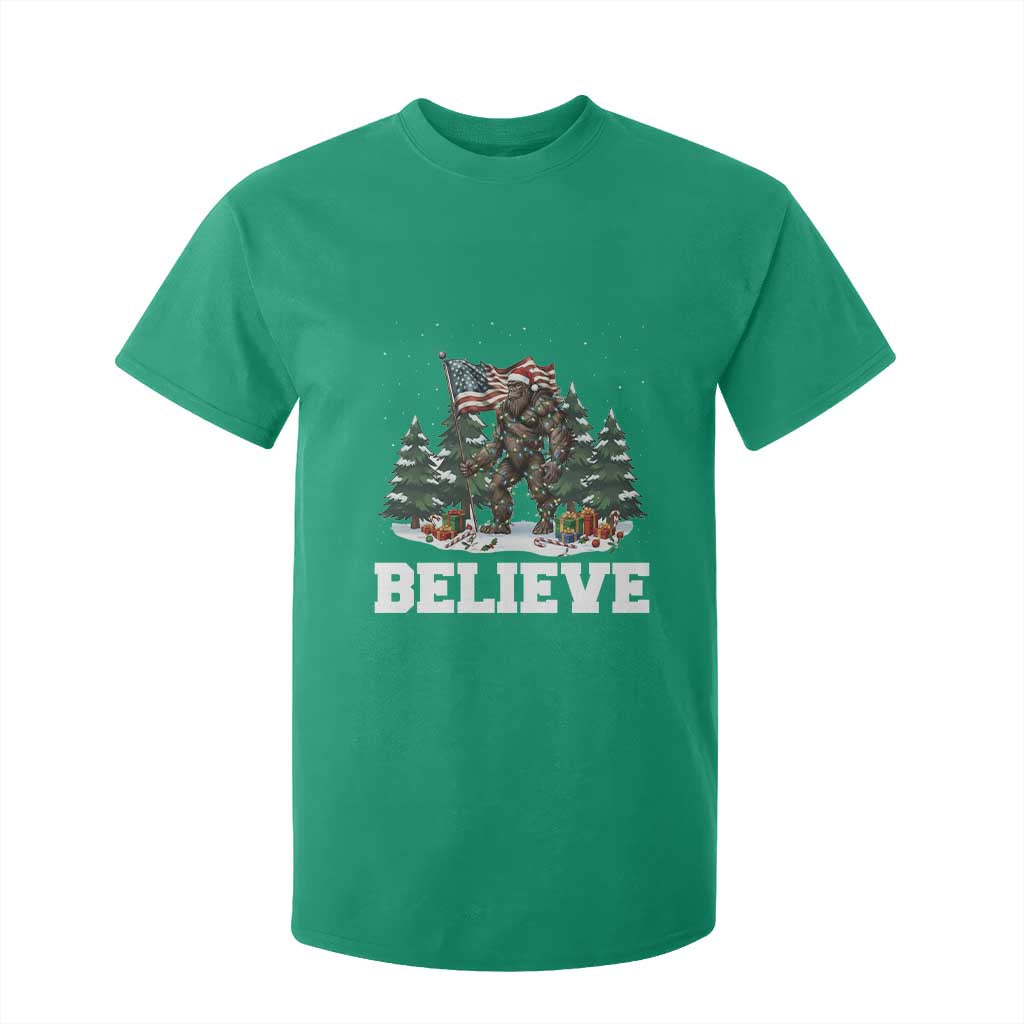 Funny Believe Bigfoot Christmas T Shirt For Kid American Flag Sasquatch Holiday Gift TS11 Irish Green Print Your Wear