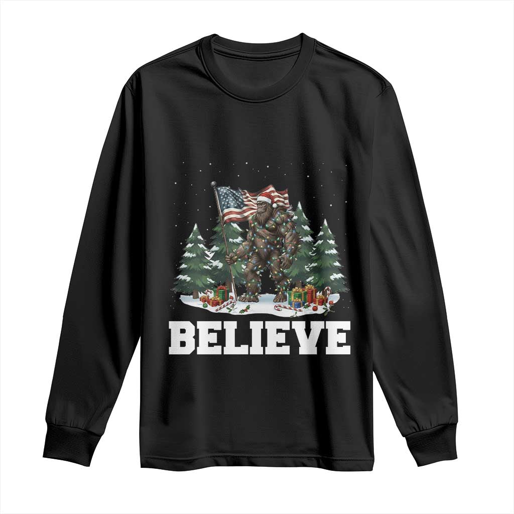 Funny Believe Bigfoot Christmas Long Sleeve Shirt American Flag Sasquatch Holiday Gift TS11 Black Print Your Wear
