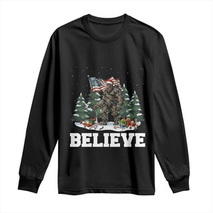Funny Believe Bigfoot Christmas Long Sleeve Shirt American Flag Sasquatch Holiday Gift TS11 Black Print Your Wear