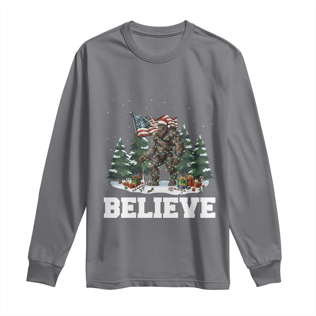 Funny Believe Bigfoot Christmas Long Sleeve Shirt American Flag Sasquatch Holiday Gift TS11 Charcoal Print Your Wear