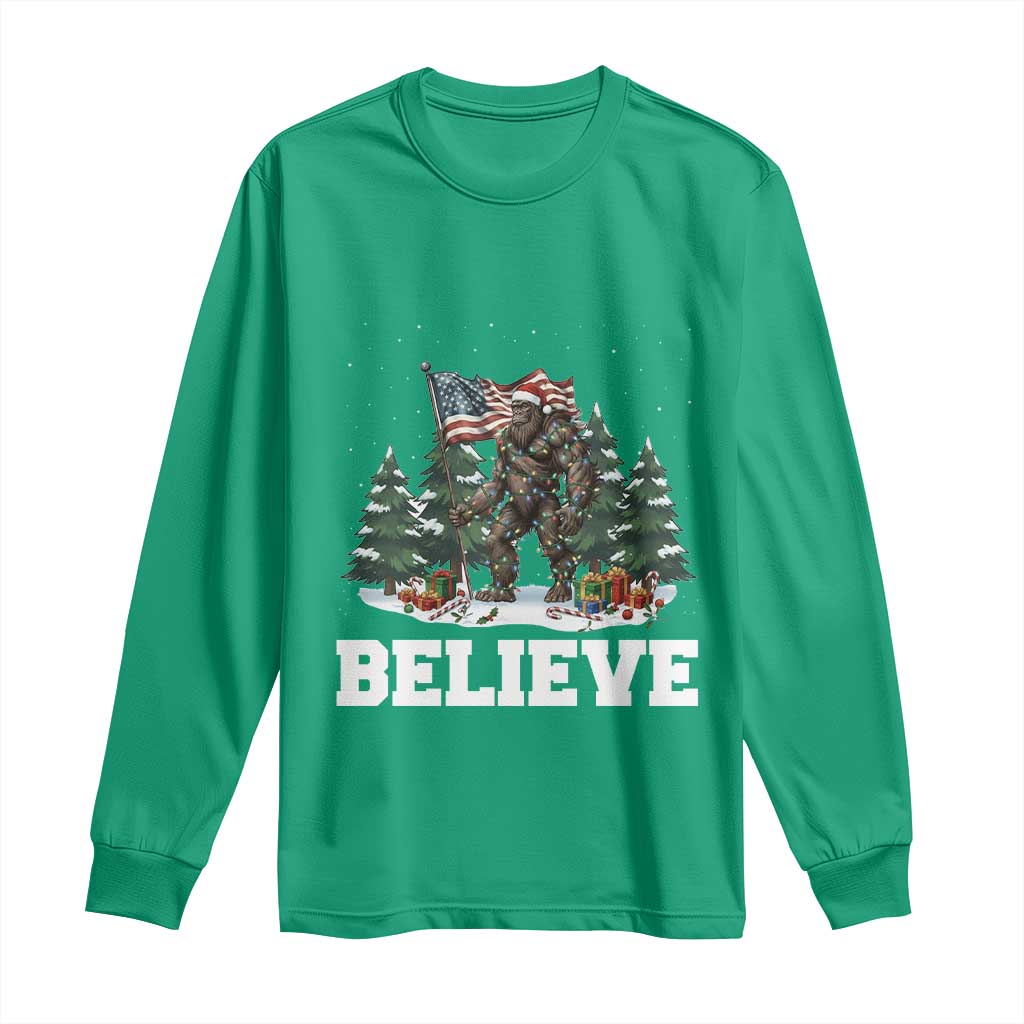 Funny Believe Bigfoot Christmas Long Sleeve Shirt American Flag Sasquatch Holiday Gift TS11 Irish Green Print Your Wear