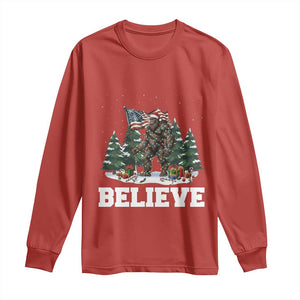 Funny Believe Bigfoot Christmas Long Sleeve Shirt American Flag Sasquatch Holiday Gift TS11 Red Print Your Wear