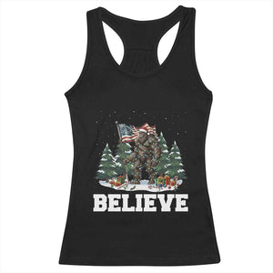 Funny Believe Bigfoot Christmas Racerback Tank Top American Flag Sasquatch Holiday Gift TS11 Black Print Your Wear