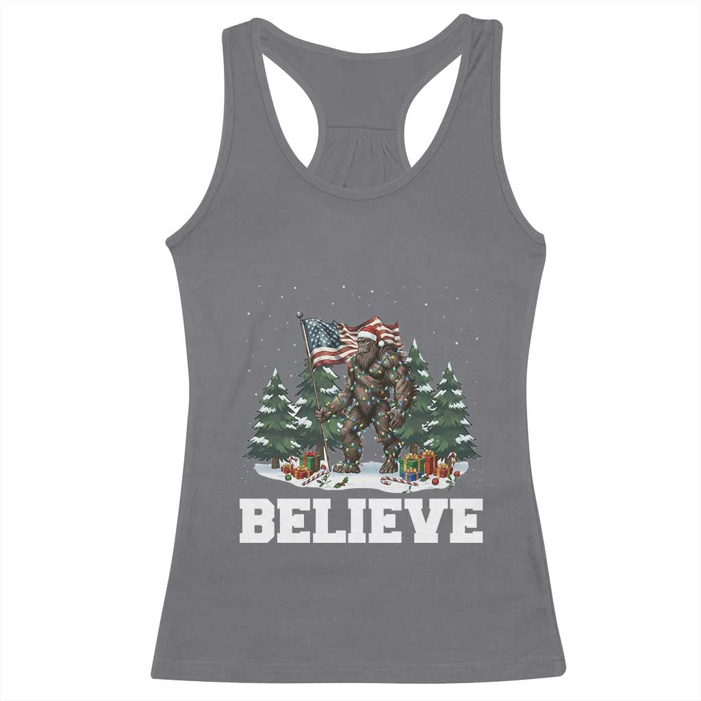 Funny Believe Bigfoot Christmas Racerback Tank Top American Flag Sasquatch Holiday Gift TS11 Charcoal Print Your Wear