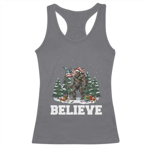 Funny Believe Bigfoot Christmas Racerback Tank Top American Flag Sasquatch Holiday Gift TS11 Charcoal Print Your Wear
