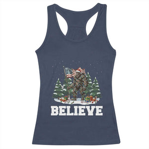 Funny Believe Bigfoot Christmas Racerback Tank Top American Flag Sasquatch Holiday Gift TS11 Navy Print Your Wear