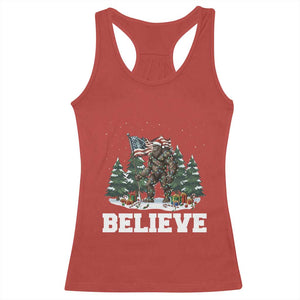Funny Believe Bigfoot Christmas Racerback Tank Top American Flag Sasquatch Holiday Gift TS11 Red Print Your Wear