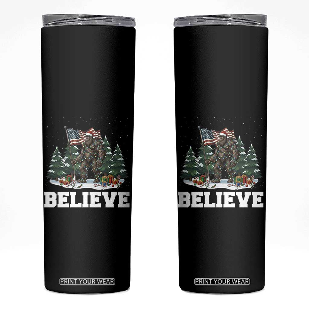Funny Believe Bigfoot Christmas Skinny Tumbler American Flag Sasquatch Holiday Gift TS11 Black Print Your Wear
