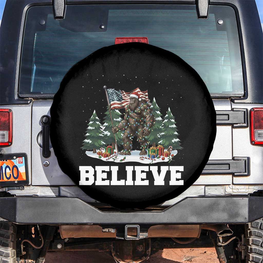 Funny Believe Bigfoot Christmas Spare Tire Cover American Flag Sasquatch Holiday Gift TS11 No hole Black Print Your Wear