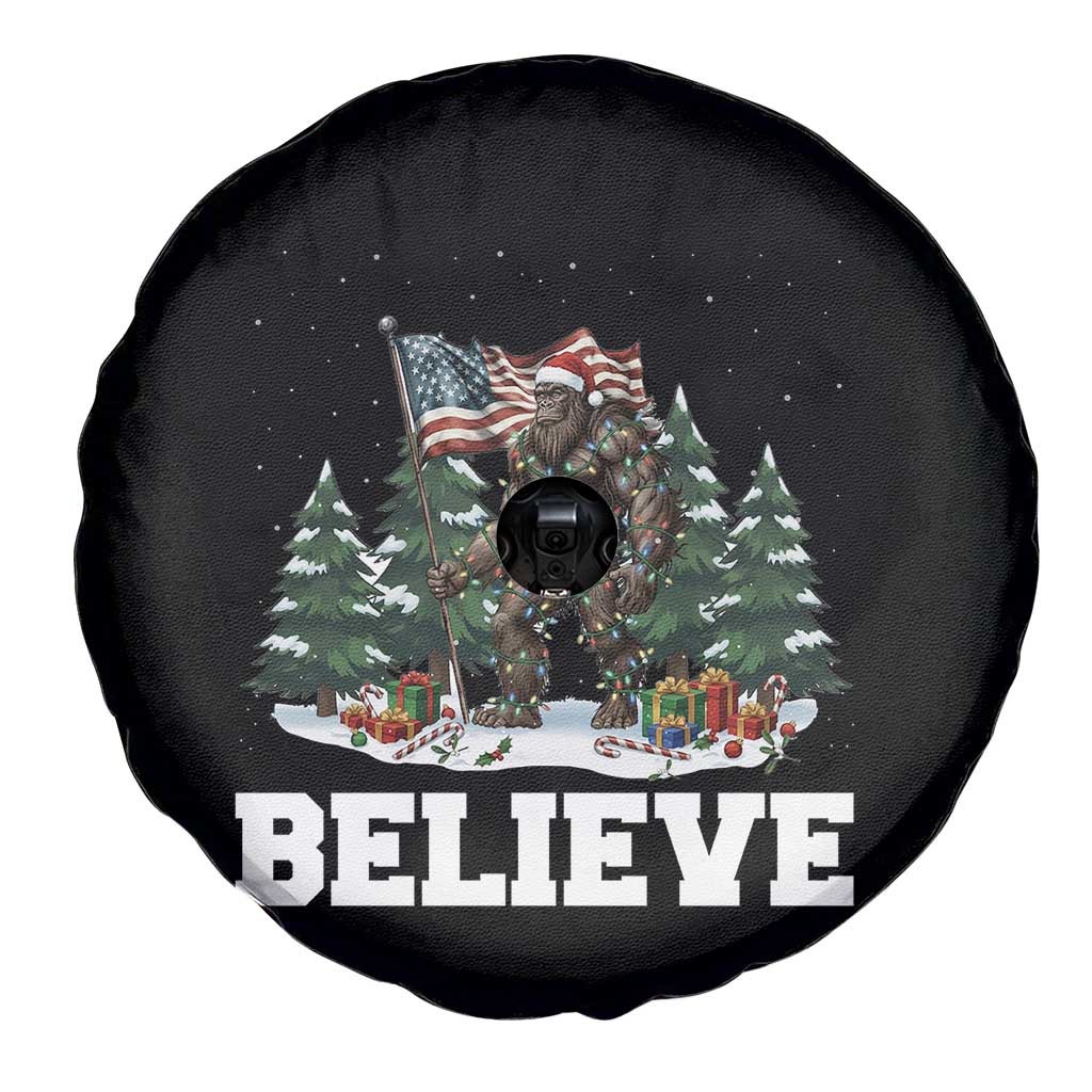 Funny Believe Bigfoot Christmas Spare Tire Cover American Flag Sasquatch Holiday Gift TS11 Print Your Wear