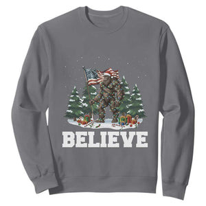 Funny Believe Bigfoot Christmas Sweatshirt American Flag Sasquatch Holiday Gift TS11 Charcoal Print Your Wear