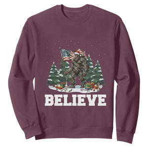 Funny Believe Bigfoot Christmas Sweatshirt American Flag Sasquatch Holiday Gift TS11 Maroon Print Your Wear