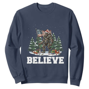 Funny Believe Bigfoot Christmas Sweatshirt American Flag Sasquatch Holiday Gift TS11 Navy Print Your Wear