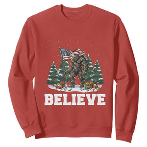 Funny Believe Bigfoot Christmas Sweatshirt American Flag Sasquatch Holiday Gift TS11 Red Print Your Wear