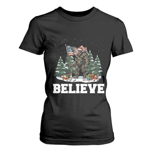 Funny Believe Bigfoot Christmas T Shirt For Women American Flag Sasquatch Holiday Gift TS11 Black Print Your Wear