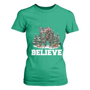 Funny Believe Bigfoot Christmas T Shirt For Women American Flag Sasquatch Holiday Gift TS11 Irish Green Print Your Wear