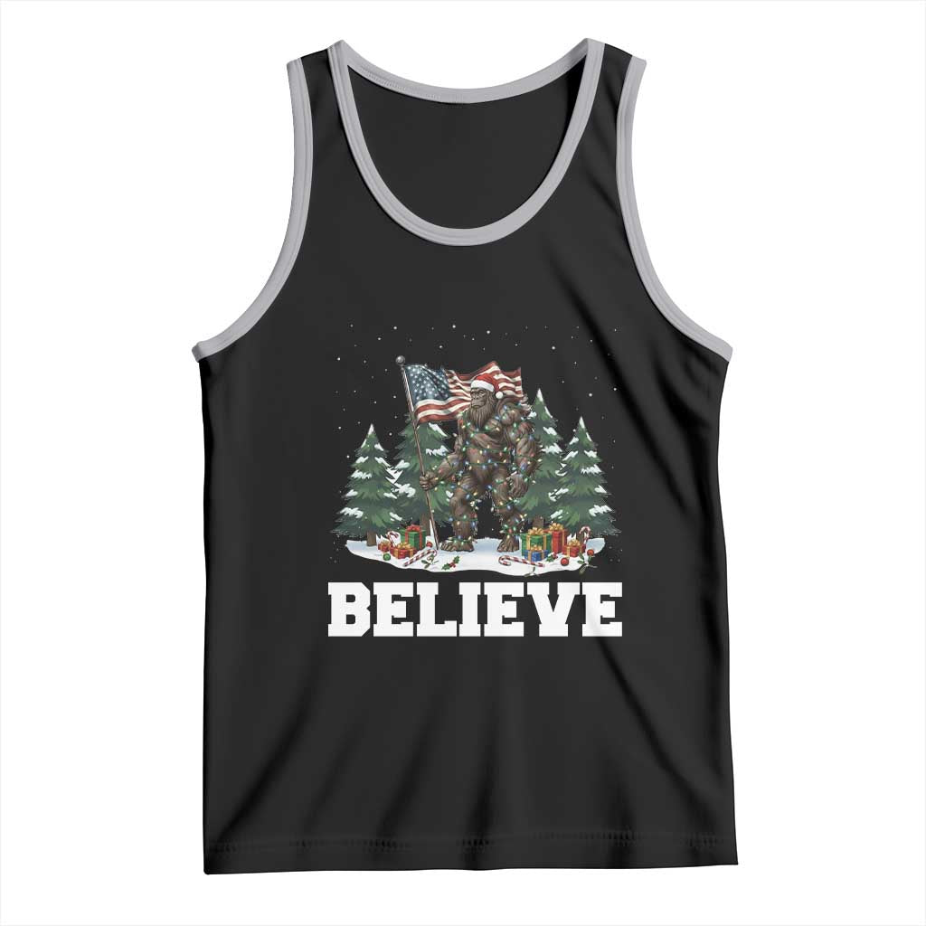 Funny Believe Bigfoot Christmas Tank Top American Flag Sasquatch Holiday Gift TS11 Black Athletic Heather Print Your Wear