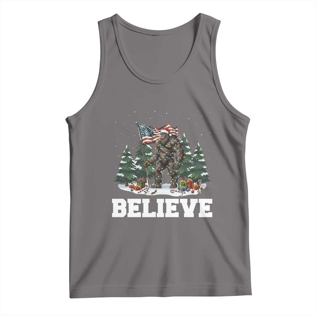 Funny Believe Bigfoot Christmas Tank Top American Flag Sasquatch Holiday Gift TS11 Deep Heather Print Your Wear