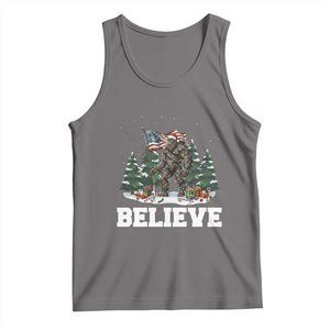 Funny Believe Bigfoot Christmas Tank Top American Flag Sasquatch Holiday Gift TS11 Deep Heather Print Your Wear