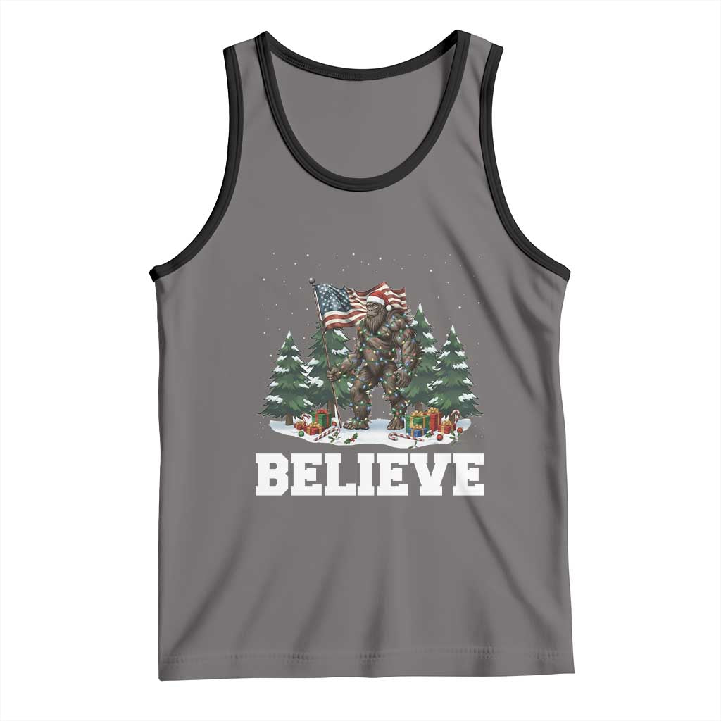 Funny Believe Bigfoot Christmas Tank Top American Flag Sasquatch Holiday Gift TS11 Deep Heather Black Print Your Wear