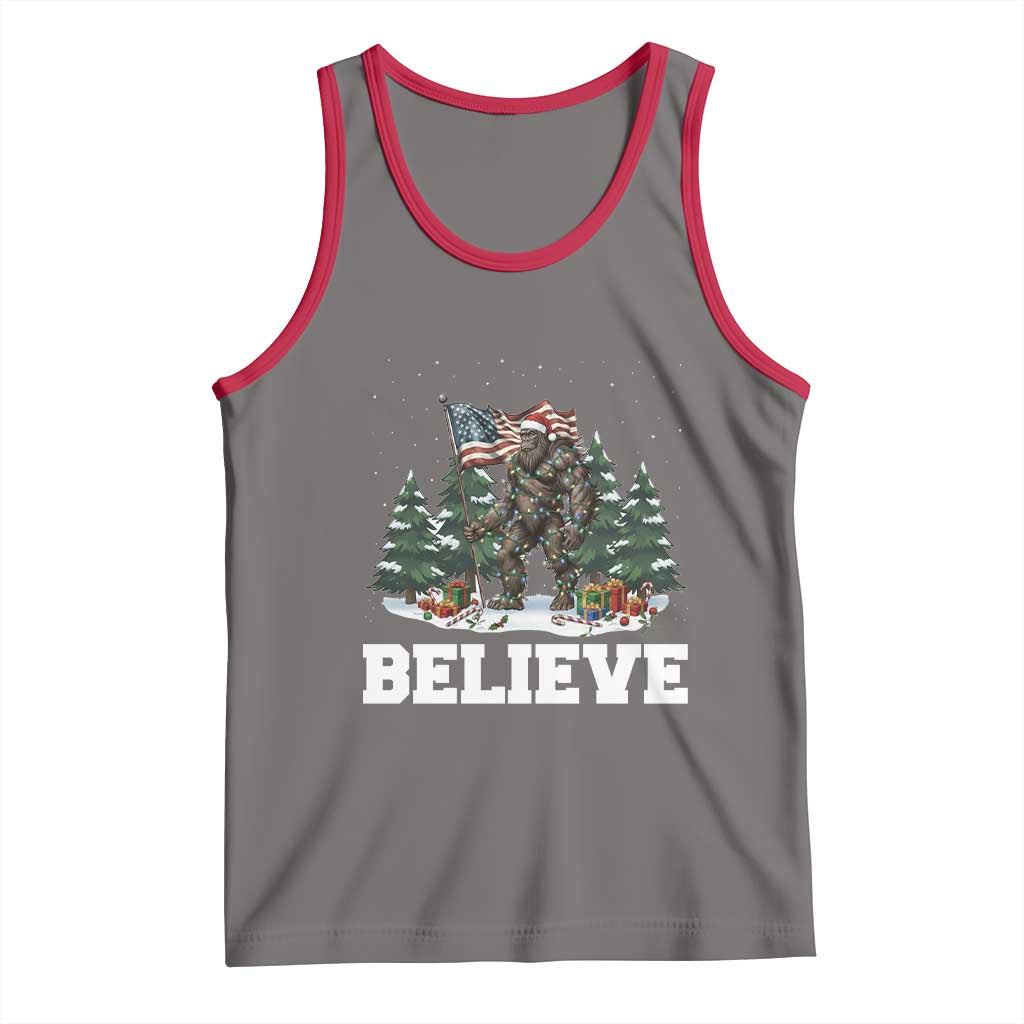 Funny Believe Bigfoot Christmas Tank Top American Flag Sasquatch Holiday Gift TS11 Deep Heather Red Print Your Wear