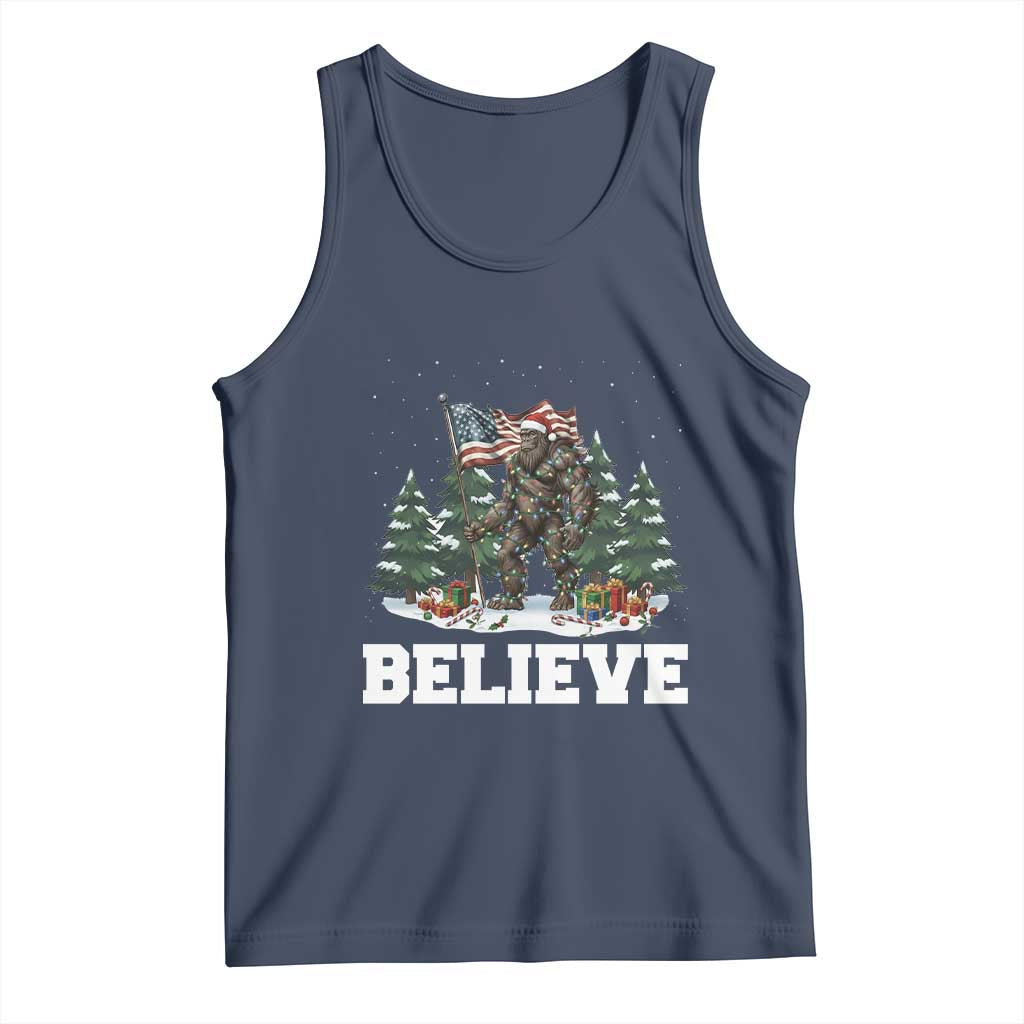 Funny Believe Bigfoot Christmas Tank Top American Flag Sasquatch Holiday Gift TS11 Navy Print Your Wear