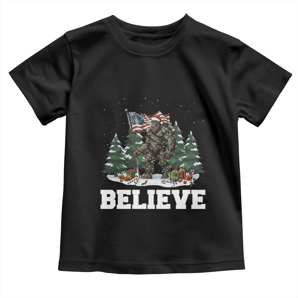 Funny Believe Bigfoot Christmas Toddler T Shirt American Flag Sasquatch Holiday Gift TS11 Black Print Your Wear