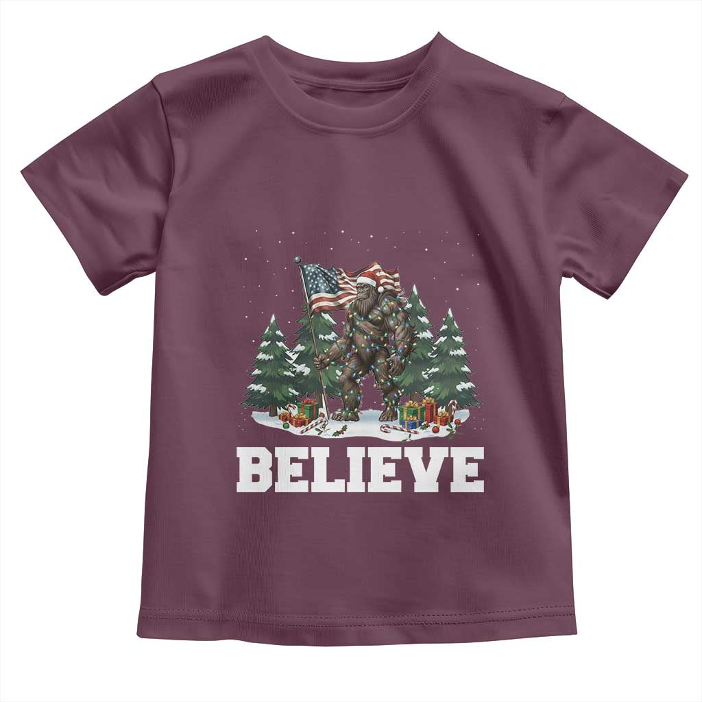 Funny Believe Bigfoot Christmas Toddler T Shirt American Flag Sasquatch Holiday Gift TS11 Maroon Print Your Wear