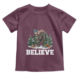 Funny Believe Bigfoot Christmas Toddler T Shirt American Flag Sasquatch Holiday Gift TS11 Maroon Print Your Wear