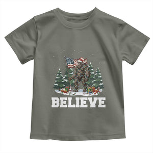 Funny Believe Bigfoot Christmas Toddler T Shirt American Flag Sasquatch Holiday Gift TS11 Military Green Print Your Wear