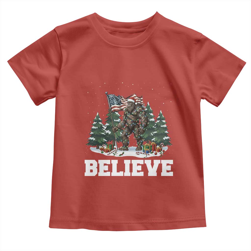 Funny Believe Bigfoot Christmas Toddler T Shirt American Flag Sasquatch Holiday Gift TS11 Red Print Your Wear