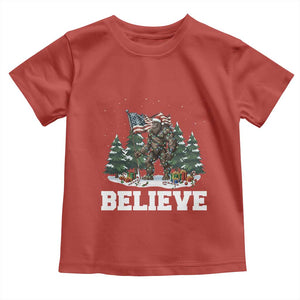 Funny Believe Bigfoot Christmas Toddler T Shirt American Flag Sasquatch Holiday Gift TS11 Red Print Your Wear