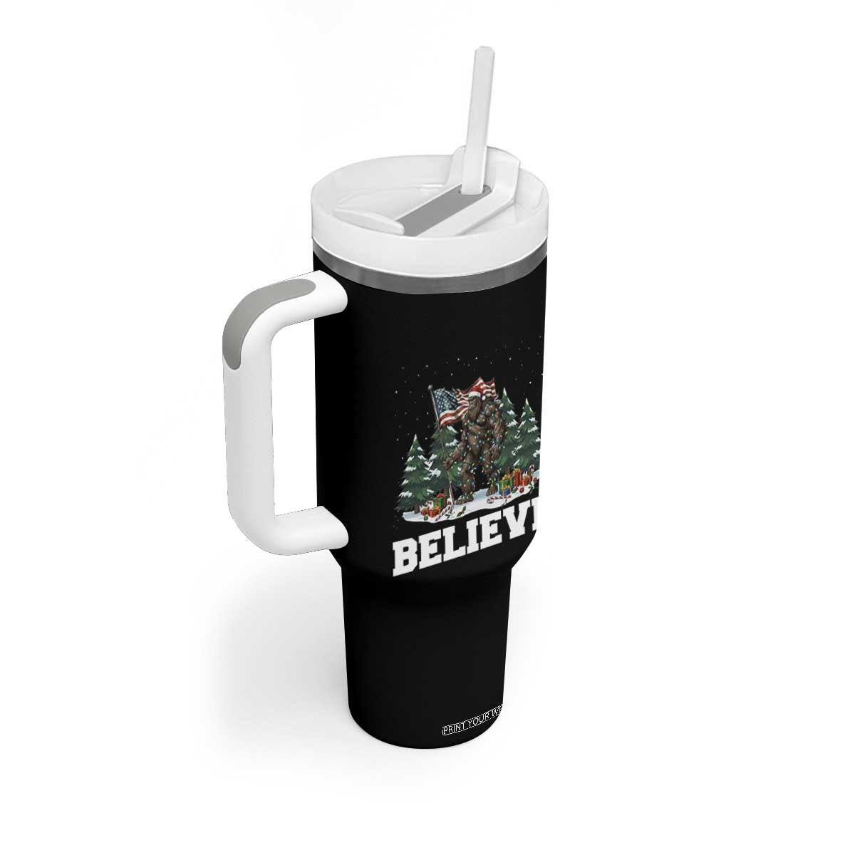 Funny Believe Bigfoot Christmas Tumbler With Handle American Flag Sasquatch Holiday Gift TS11 Print Your Wear