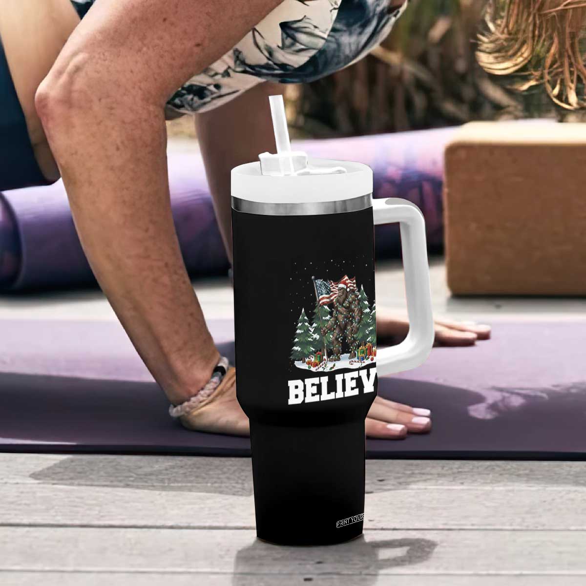 Funny Believe Bigfoot Christmas Tumbler With Handle American Flag Sasquatch Holiday Gift TS11 Print Your Wear