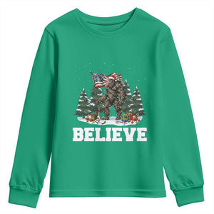 Funny Believe Bigfoot Christmas Youth Sweatshirt American Flag Sasquatch Holiday Gift TS11 Irish Green Print Your Wear