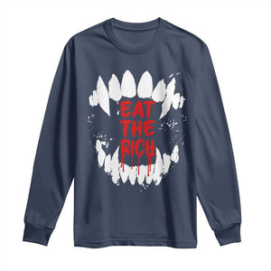 Eat The Rich Long Sleeve Shirt Vamp Fangs Social Activist TS11 Navy Print Your Wear