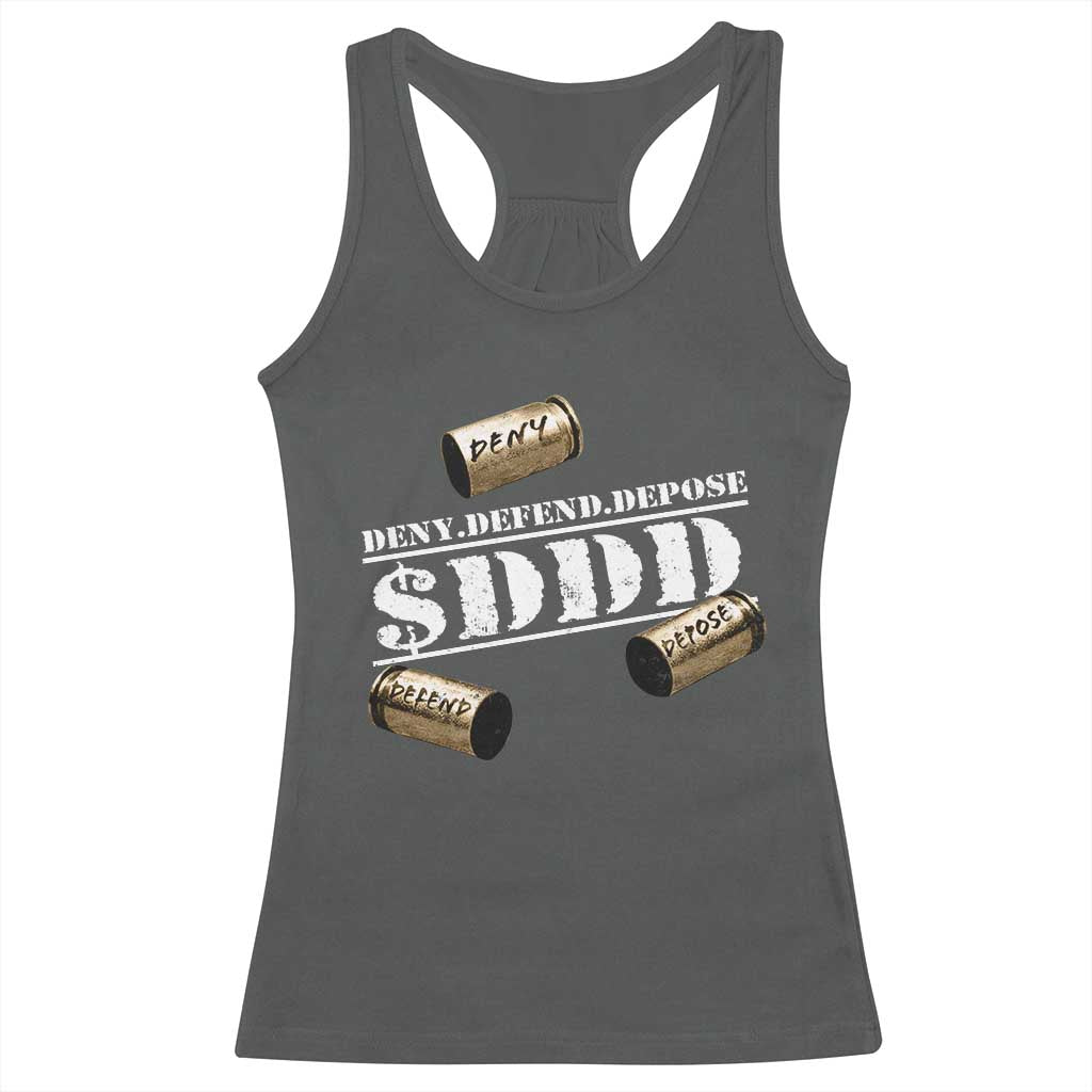 Deny Defend Depose Racerback Tank Top $DDD Vintage Bronze Bullet Shells TS11 Dark Heather Print Your Wear