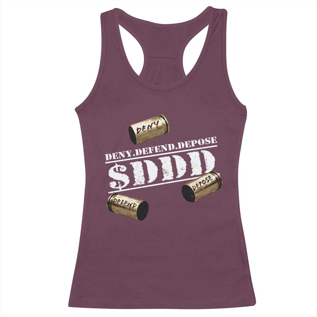 Deny Defend Depose Racerback Tank Top $DDD Vintage Bronze Bullet Shells TS11 Maroon Print Your Wear