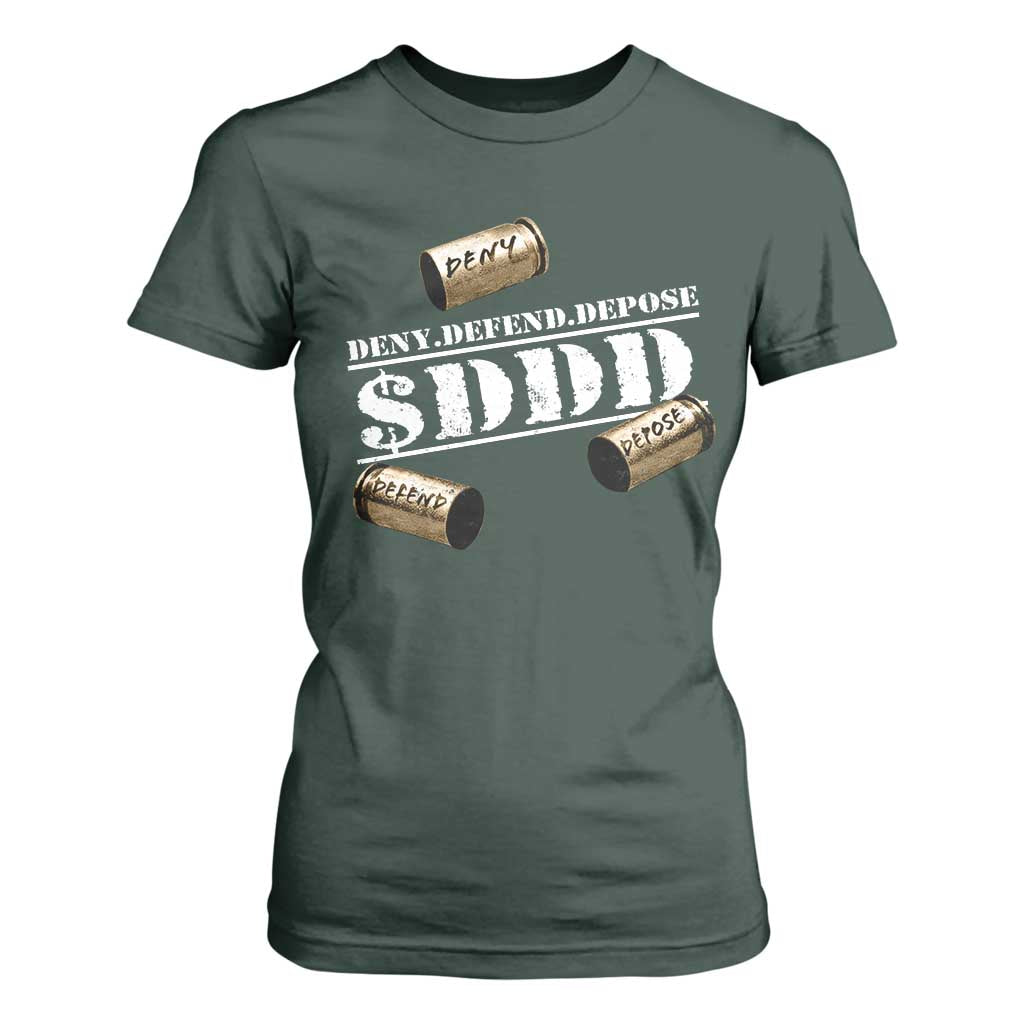Deny Defend Depose T Shirt For Women $DDD Vintage Bronze Bullet Shells TS11 Dark Forest Green Print Your Wear