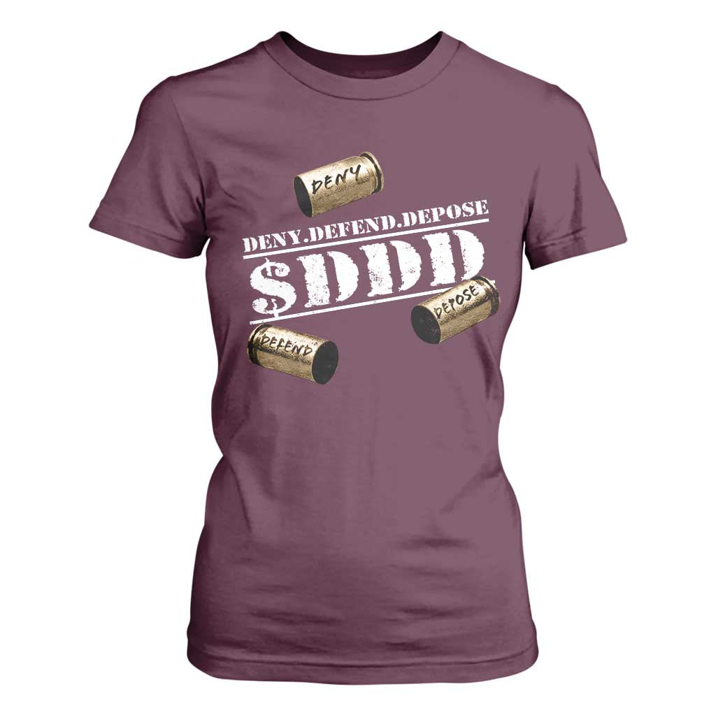 Deny Defend Depose T Shirt For Women $DDD Vintage Bronze Bullet Shells TS11 Maroon Print Your Wear