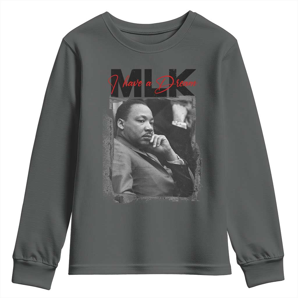 MLK I Have A Dream Youth Sweatshirt Dr Martin Luther King Jr Black History Month TS11 Dark Heather Print Your Wear