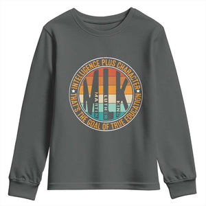 MLK Intelligence Plus Character That's The Goal Of True Education Youth Sweatshirt Martin Luther King TS11 Dark Heather Print Your Wear