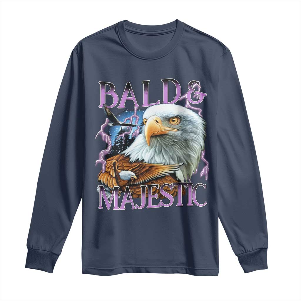 Funny Eagle Bald And Majestic Long Sleeve Shirt Vintage Eagle Thunder Storm TS11 Navy Print Your Wear