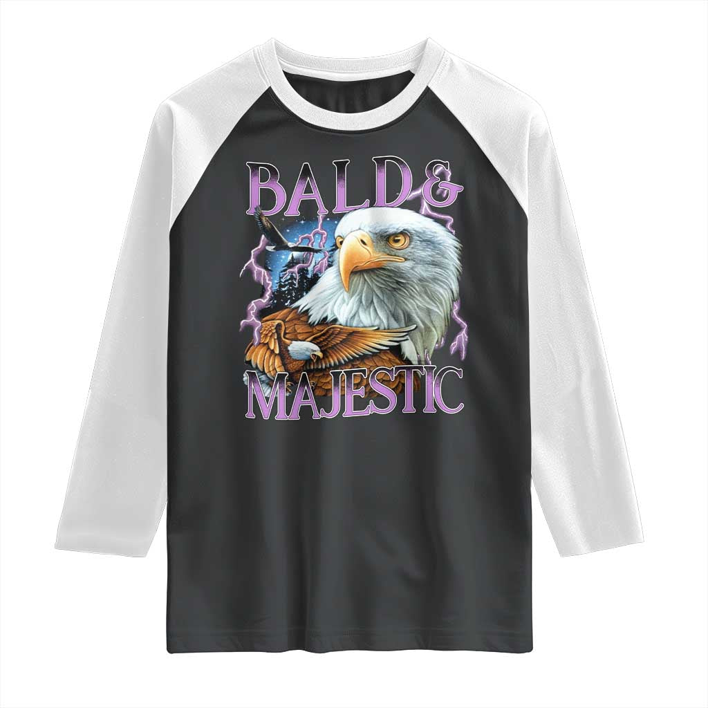Funny Eagle Bald And Majestic Raglan Shirt Vintage Eagle Thunder Storm TS11 Black White Print Your Wear