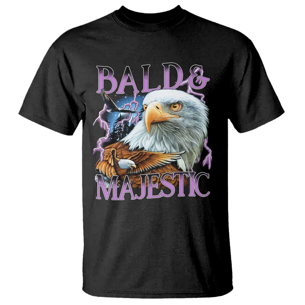 Funny Eagle Bald And Majestic T Shirt Vintage Eagle Thunder Storm TS11 Black Print Your Wear