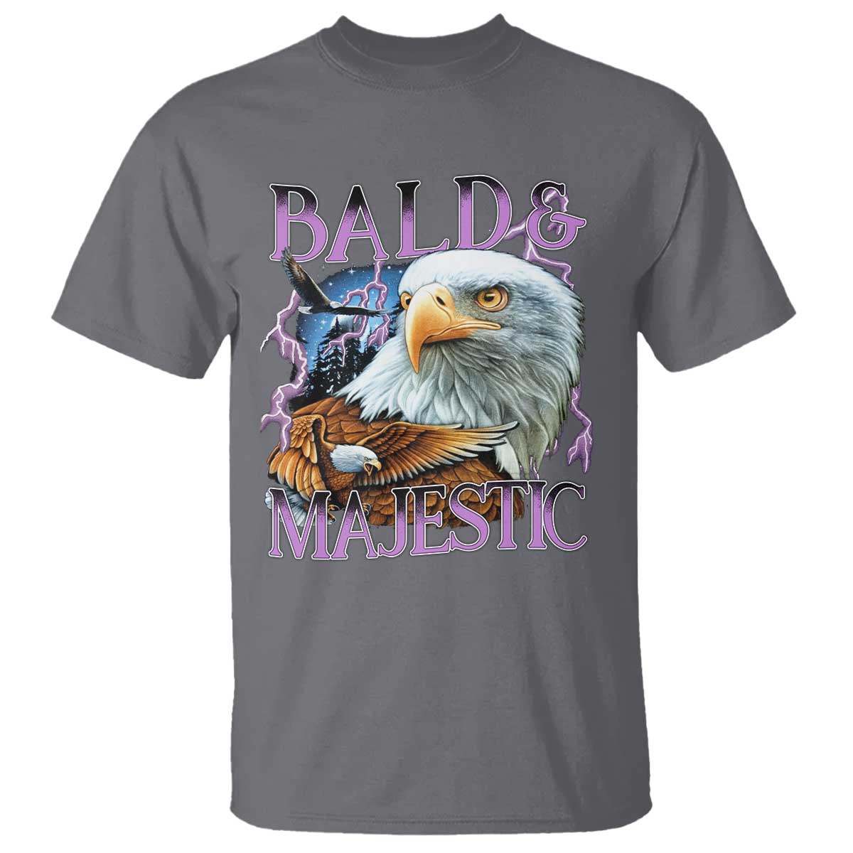 Funny Eagle Bald And Majestic T Shirt Vintage Eagle Thunder Storm TS11 Charcoal Print Your Wear