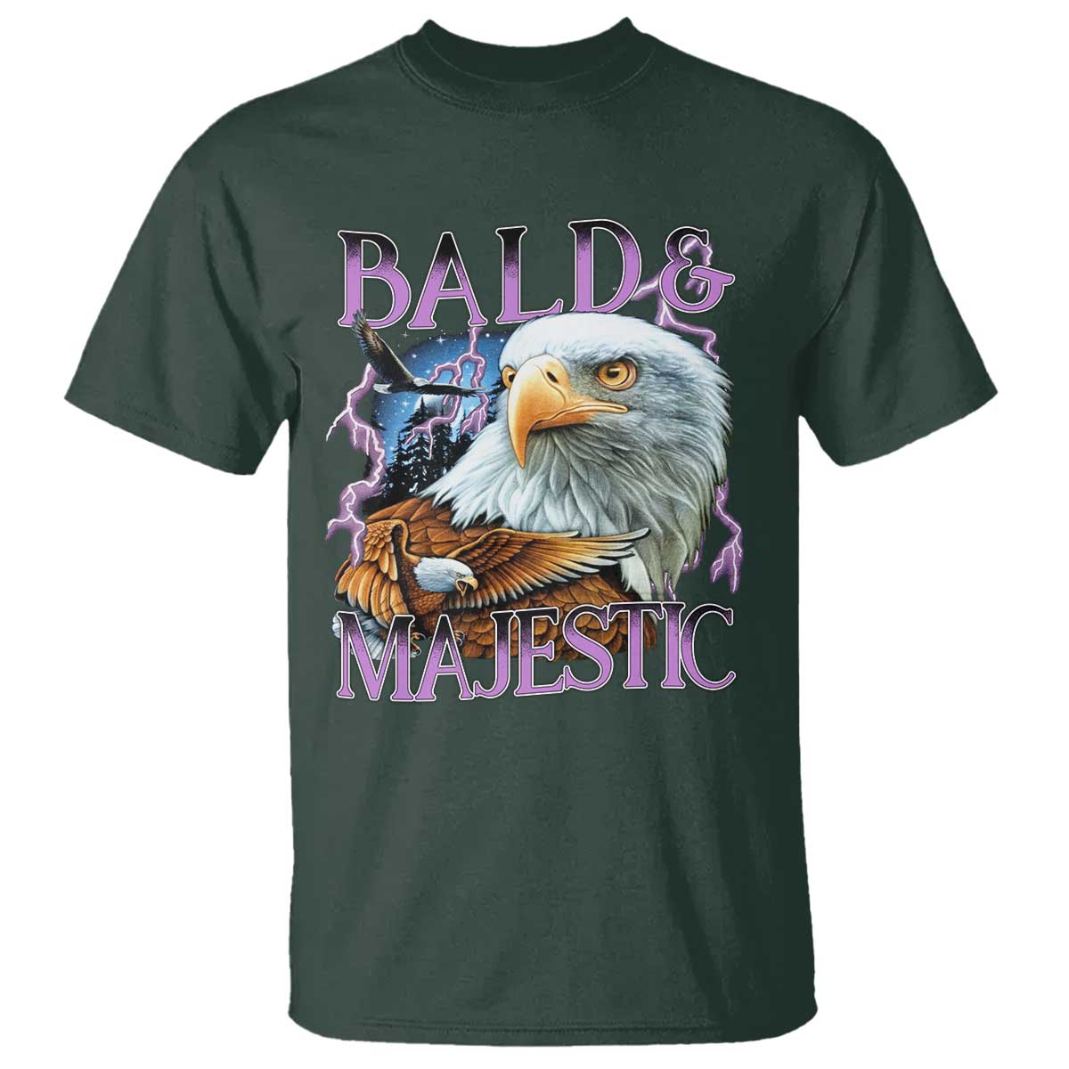 Funny Eagle Bald And Majestic T Shirt Vintage Eagle Thunder Storm TS11 Dark Forest Green Print Your Wear