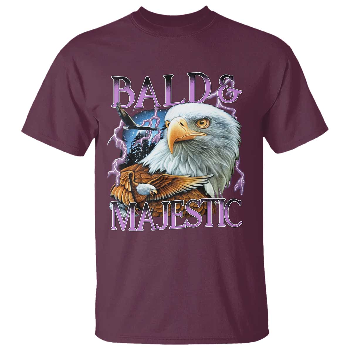 Funny Eagle Bald And Majestic T Shirt Vintage Eagle Thunder Storm TS11 Maroon Print Your Wear