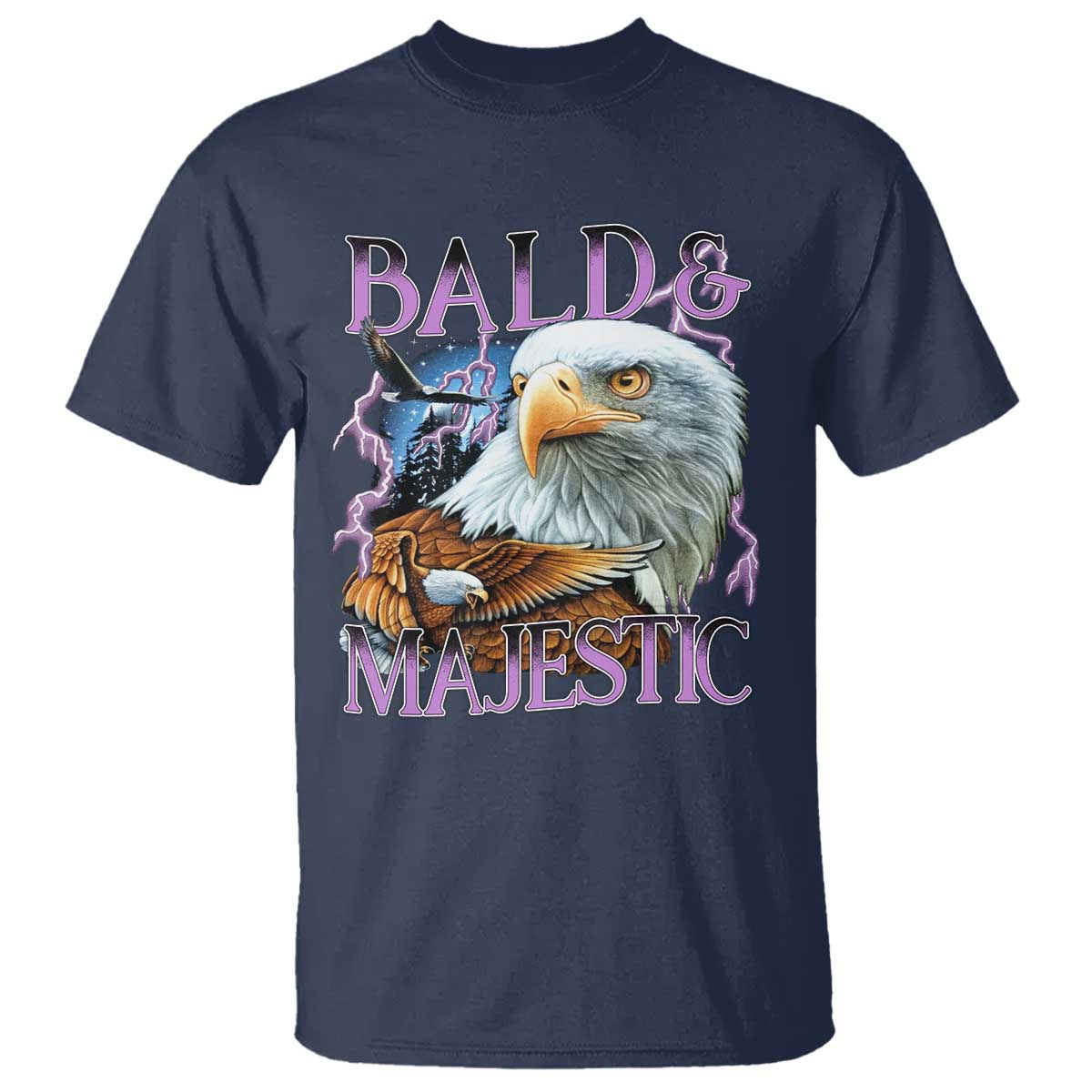 Funny Eagle Bald And Majestic T Shirt Vintage Eagle Thunder Storm TS11 Navy Print Your Wear