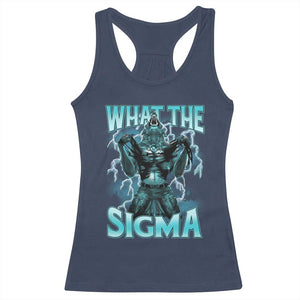 Funny What The Sigma Racerback Tank Top Alpha Wolf Oddly Specific Thunder Meme TS11 Navy Print Your Wear